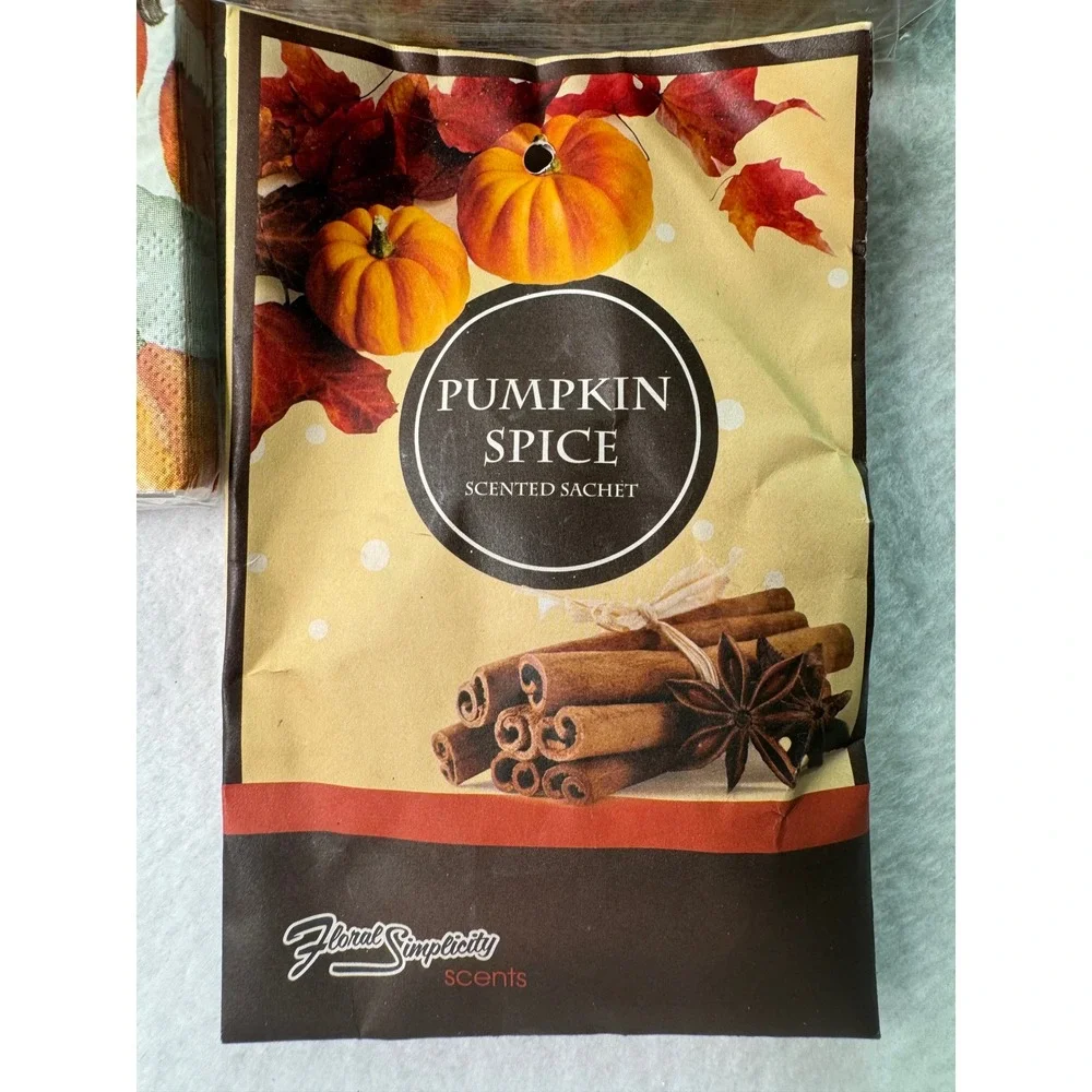 NEW Fall Thanksgiving Napkins‎ Lot Orange Pumpkin Leaf Sunflower Spice Sachets